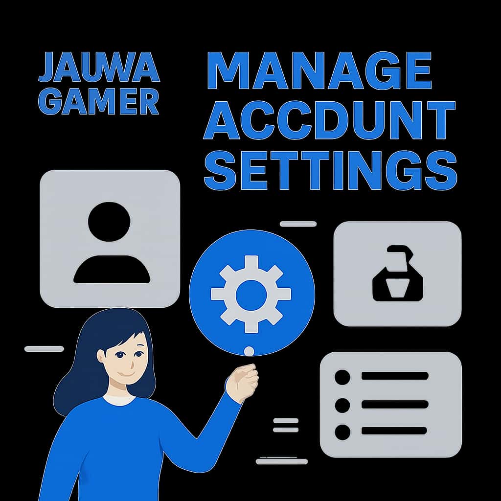 Illustration detailing the process of managing account settings for Jalwa Games.