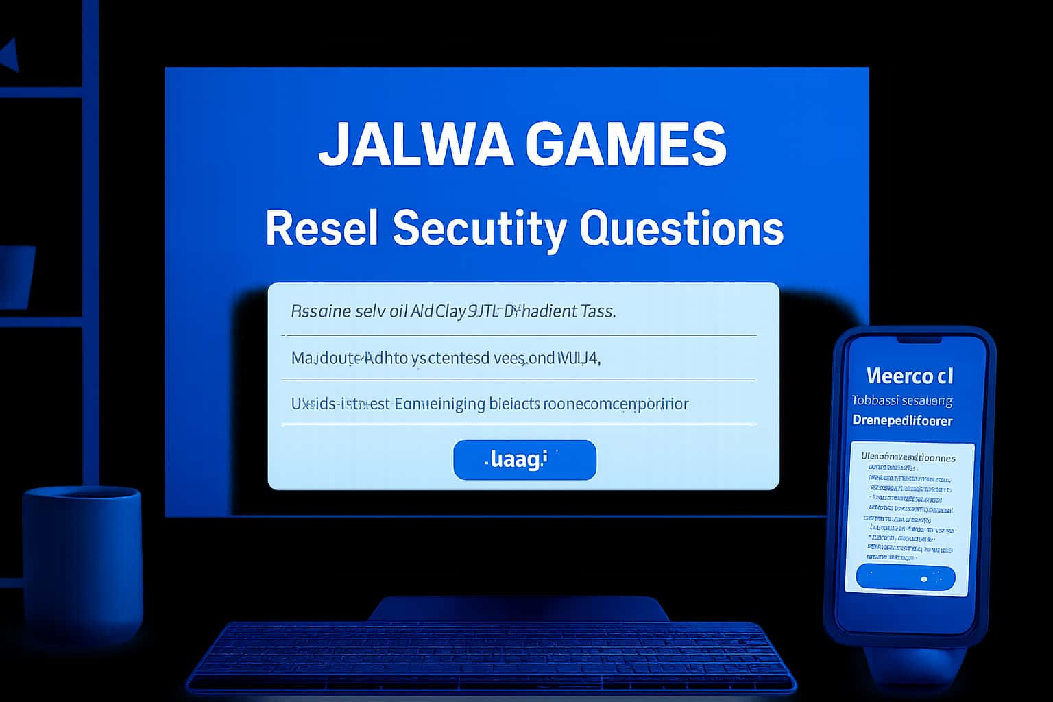 An illustration of security features related to resetting security questions for Jalwa Games.