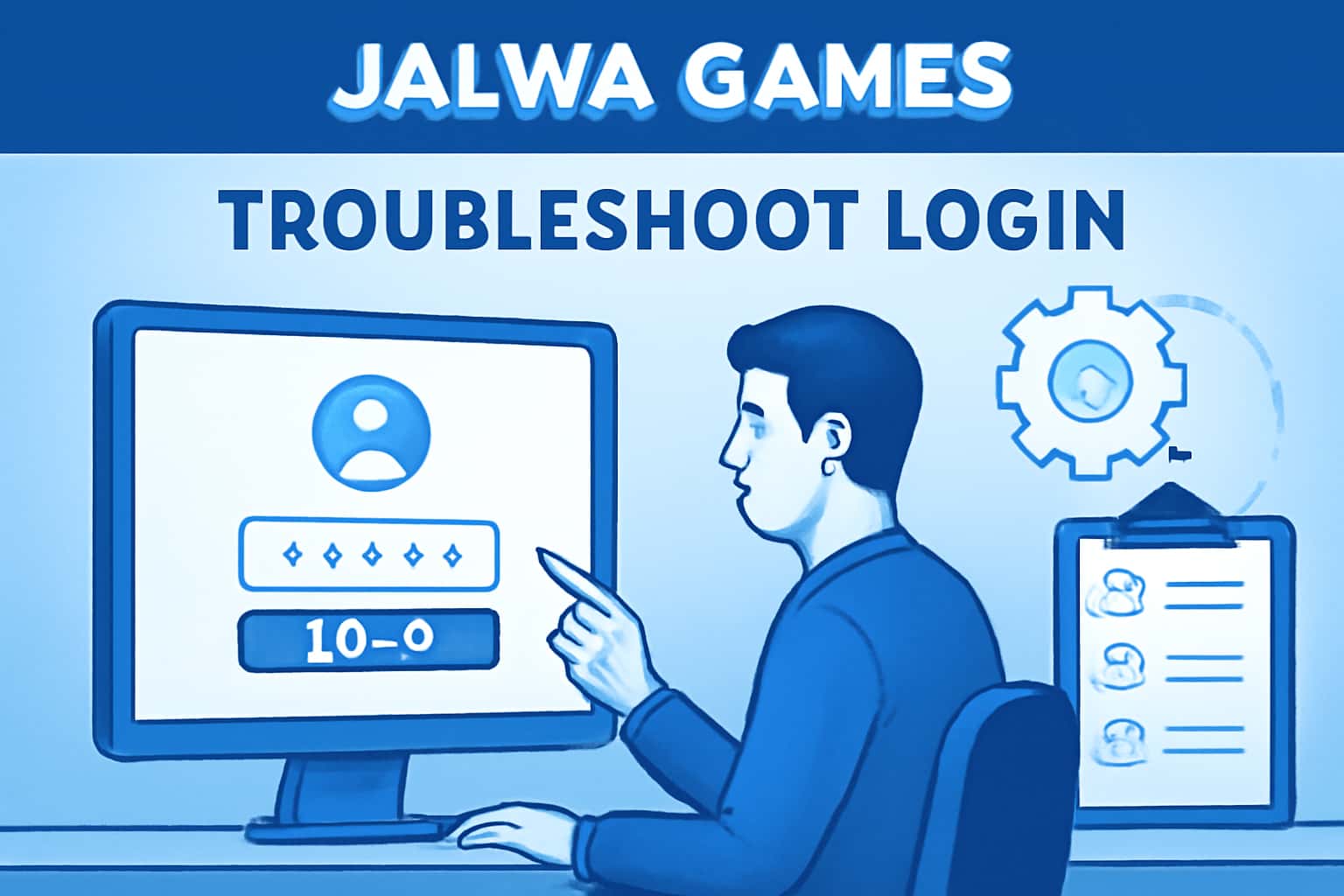 Neutral informational graphic for troubleshooting login issues with Jalwa Games.